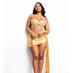deno label gold dress